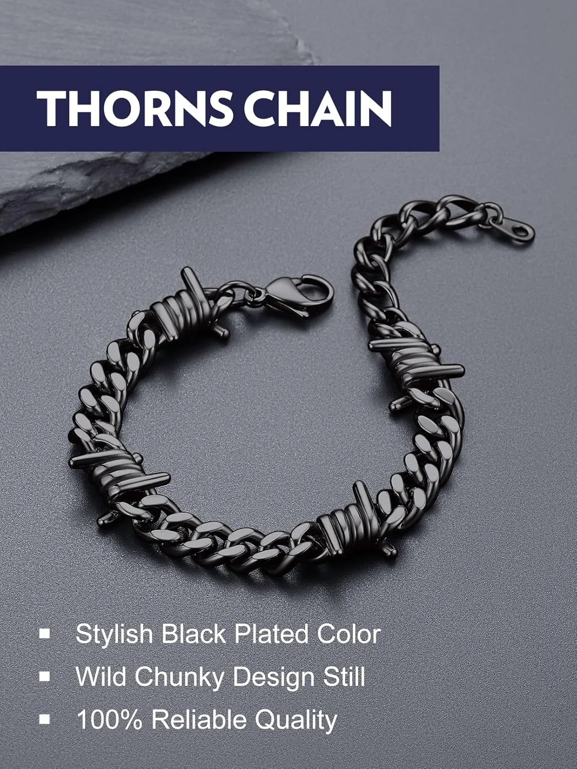 Bandmax Cuban Link Chain Bracelet for Men Women, Silver/Gold/Black Hip Hop Punk Biker Hand Chain Bracelets 7"-9" Mens Chunky Chain Jewelry