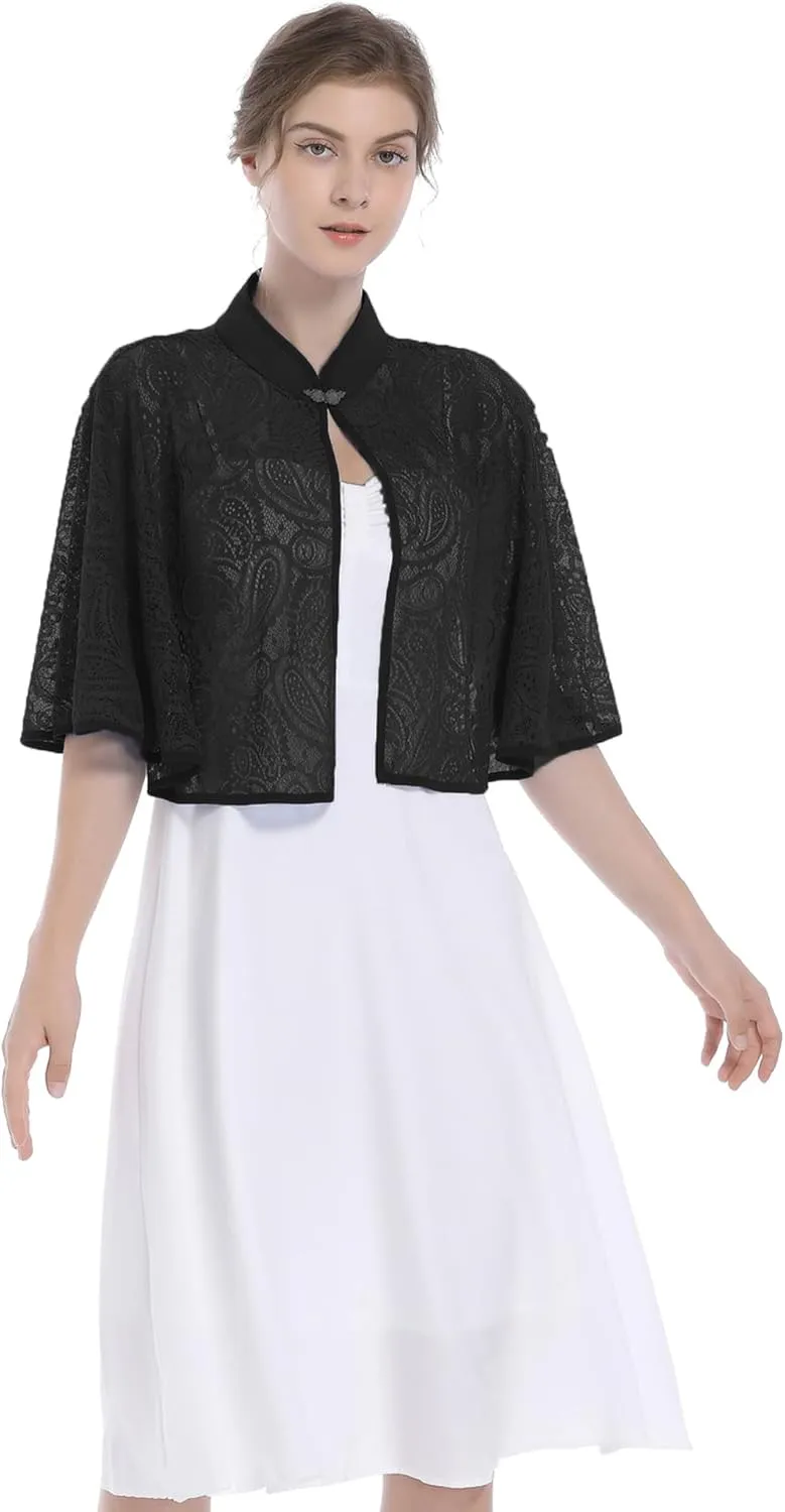Baoqiya Capelets for women Chiffon Cape Soft Shawls and Wraps Wedding Capes 1920s flapper Cover Up
