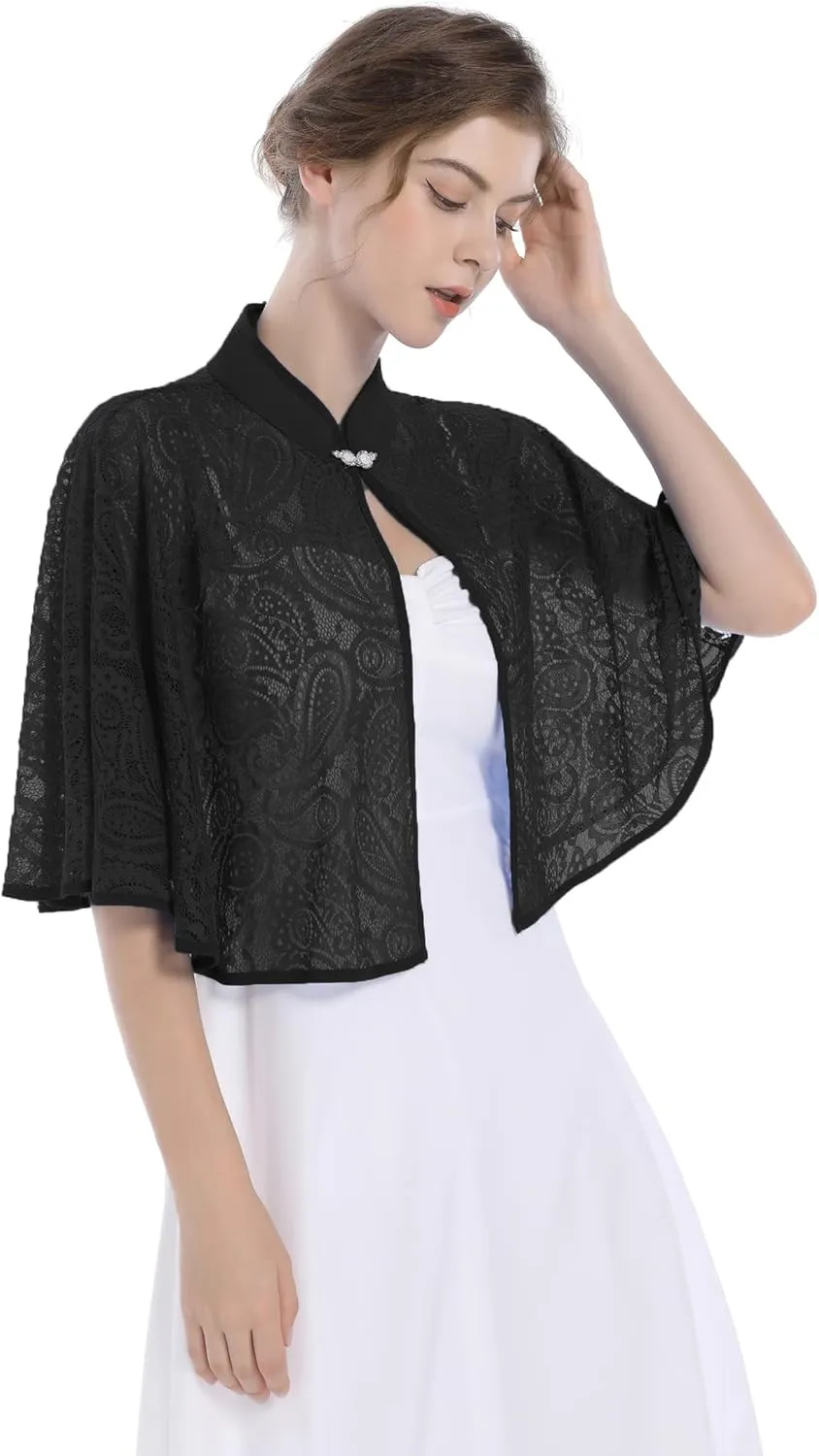 Baoqiya Capelets for women Chiffon Cape Soft Shawls and Wraps Wedding Capes 1920s flapper Cover Up