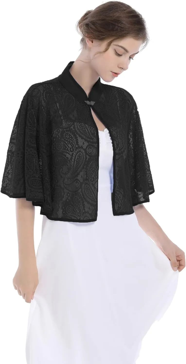 Baoqiya Capelets for women Chiffon Cape Soft Shawls and Wraps Wedding Capes 1920s flapper Cover Up