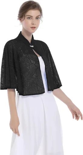 Baoqiya Capelets for women Chiffon Cape Soft Shawls and Wraps Wedding Capes 1920s flapper Cover Up