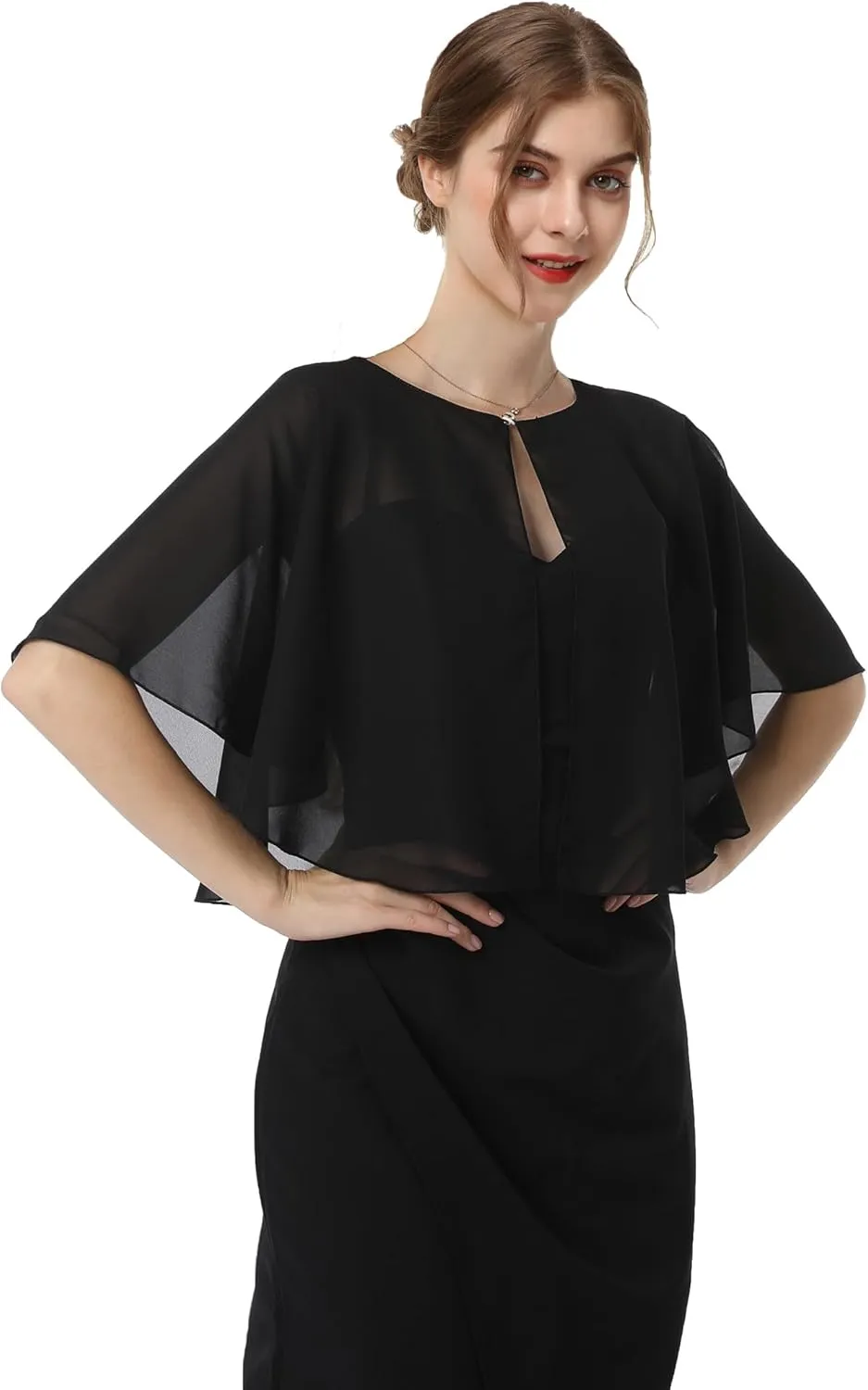 Baoqiya Capelets for women Chiffon Cape Soft Shawls and Wraps Wedding Capes 1920s flapper Cover Up