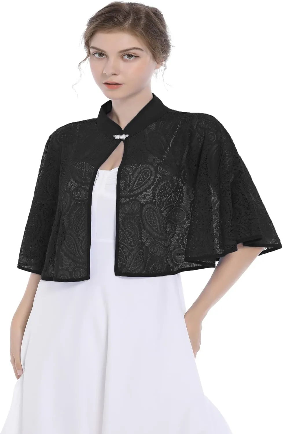 Baoqiya Capelets for women Chiffon Cape Soft Shawls and Wraps Wedding Capes 1920s flapper Cover Up