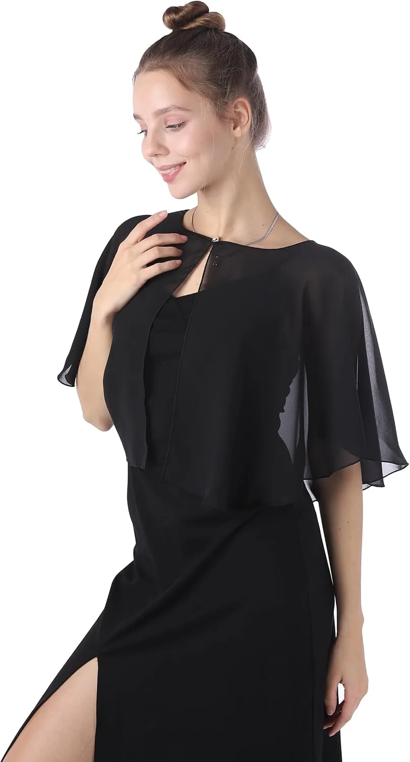 Baoqiya Capelets for women Chiffon Cape Soft Shawls and Wraps Wedding Capes 1920s flapper Cover Up