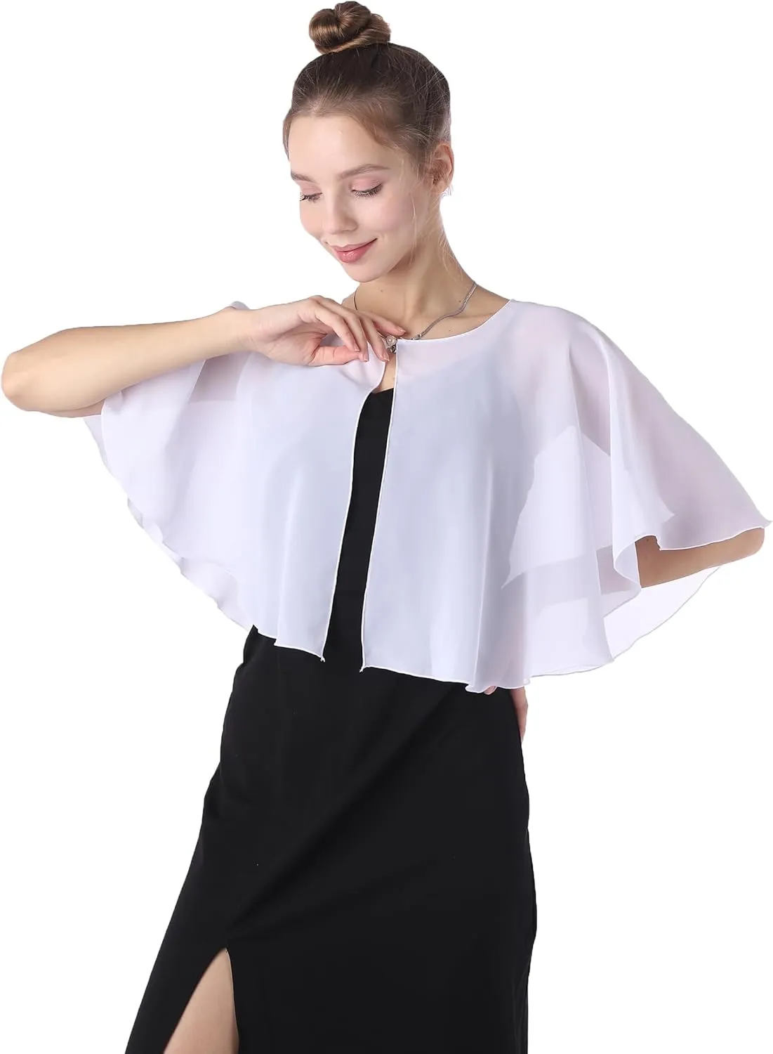 Baoqiya Capelets for women Chiffon Cape Soft Shawls and Wraps Wedding Capes 1920s flapper Cover Up