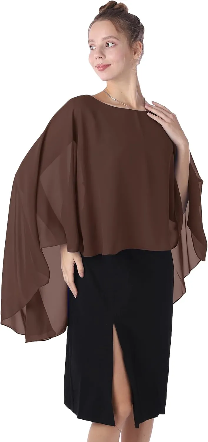 Baoqiya Chiffon Capes Sheer Capelets Long Cape Poncho For Women Plus Size