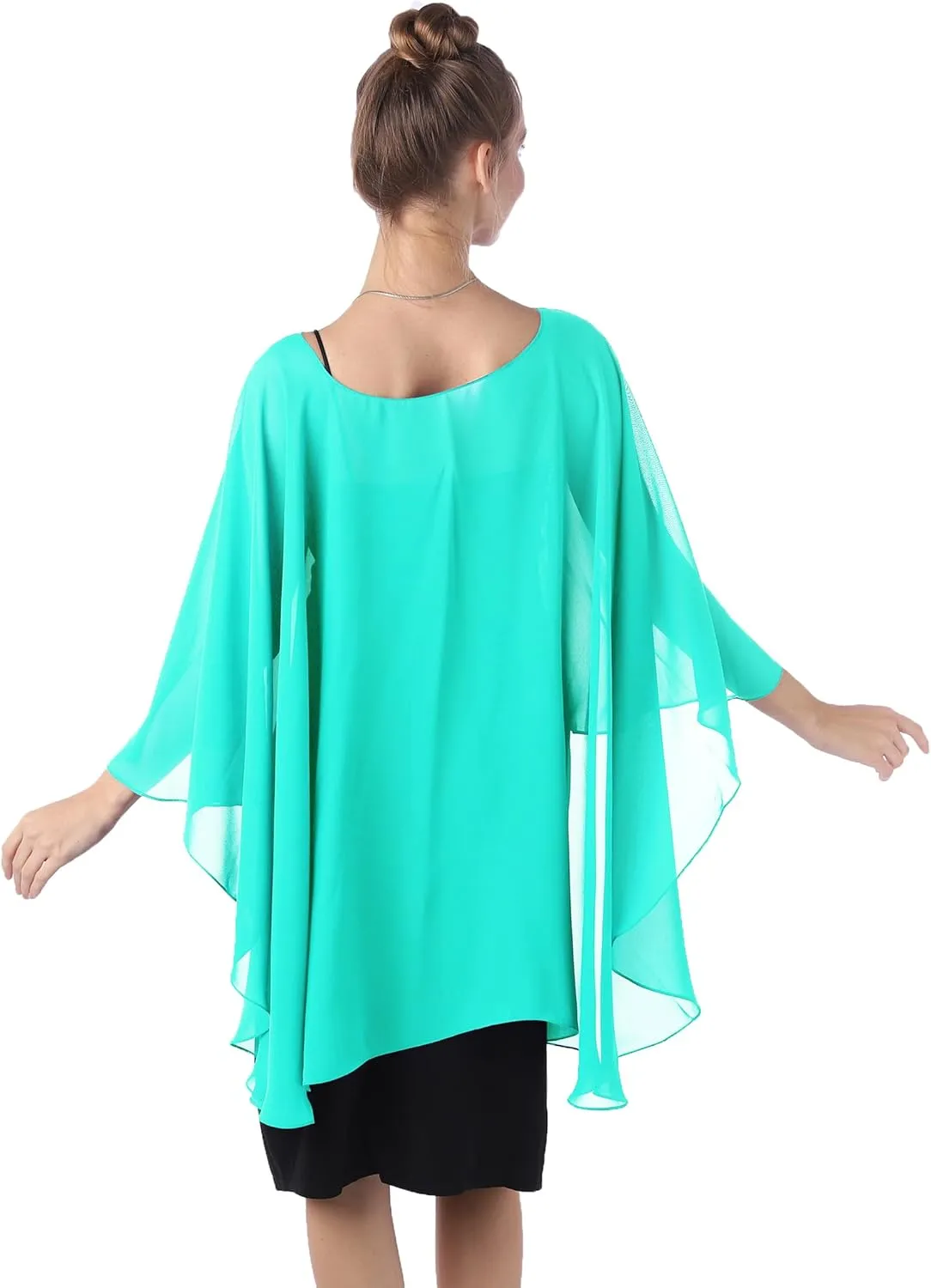 Baoqiya Chiffon Capes Sheer Capelets Long Cape Poncho For Women Plus Size