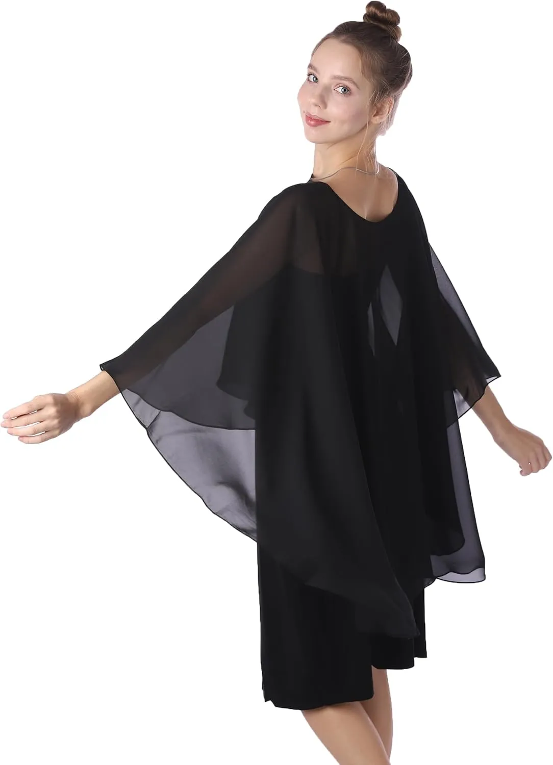 Baoqiya Chiffon Capes Sheer Capelets Long Cape Poncho For Women Plus Size
