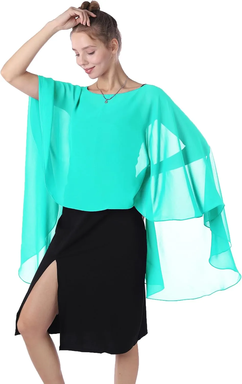 Baoqiya Chiffon Capes Sheer Capelets Long Cape Poncho For Women Plus Size