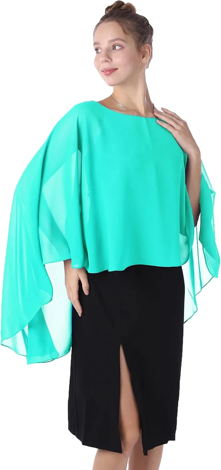 Baoqiya Chiffon Capes Sheer Capelets Long Cape Poncho For Women Plus Size