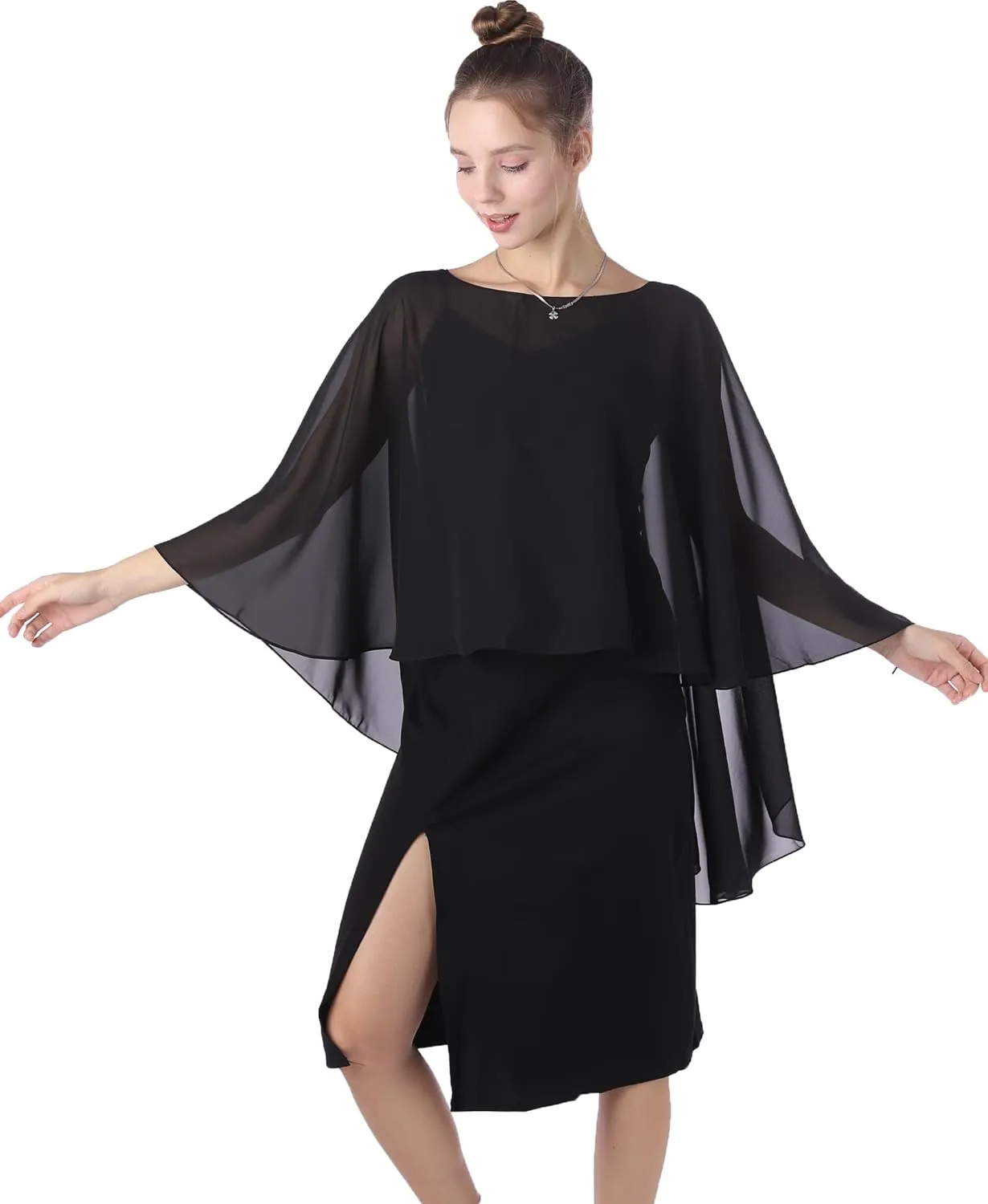Baoqiya Chiffon Capes Sheer Capelets Long Cape Poncho For Women Plus Size
