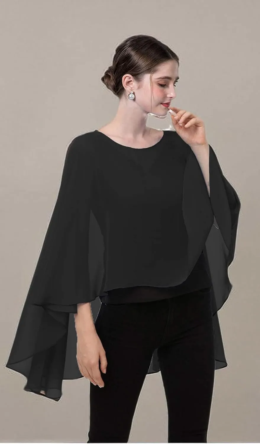 Baoqiya Chiffon Capes Sheer Capelets Long Cape Poncho For Women Plus Size