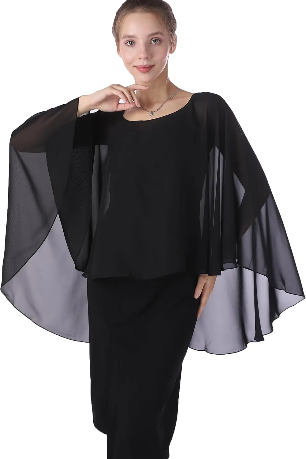 Baoqiya Chiffon Capes Sheer Capelets Long Cape Poncho For Women Plus Size