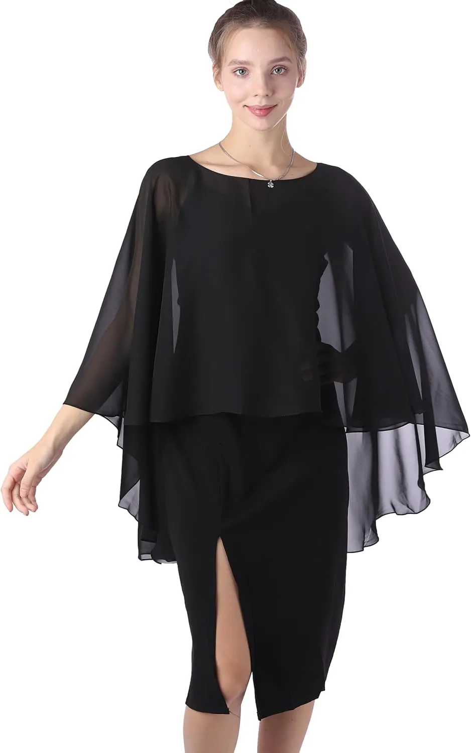 Baoqiya Chiffon Capes Sheer Capelets Long Cape Poncho For Women Plus Size