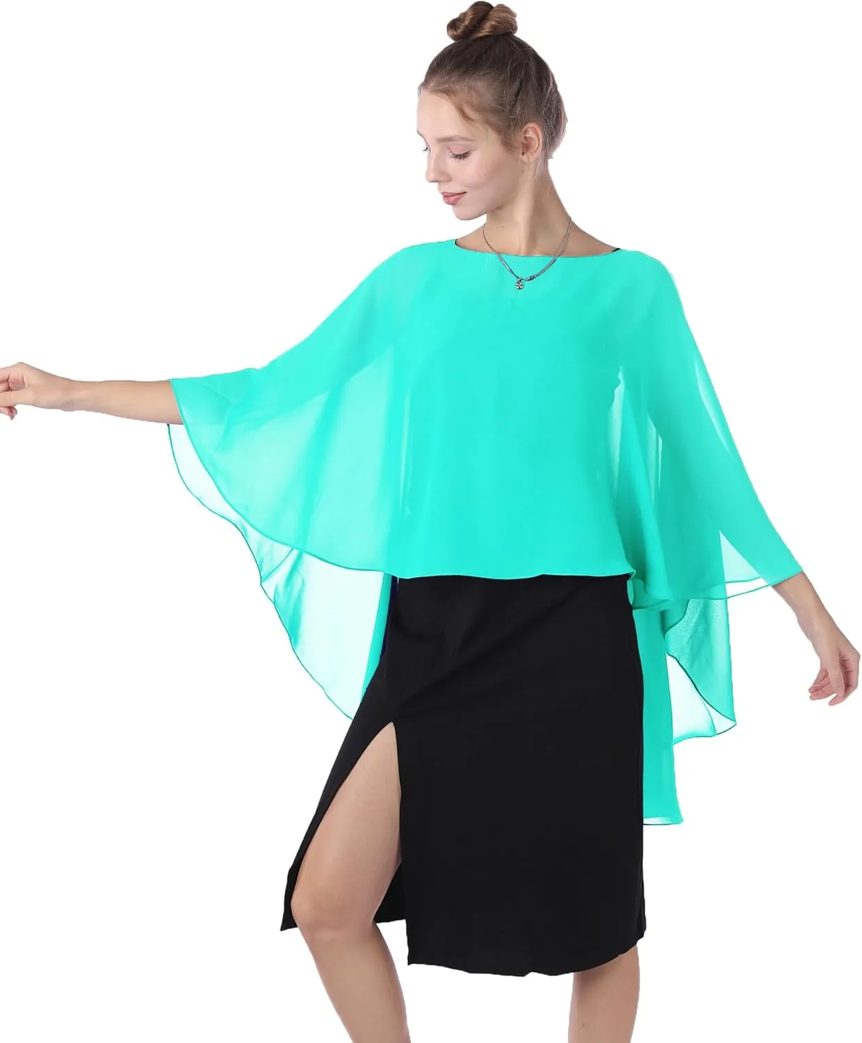 Baoqiya Chiffon Capes Sheer Capelets Long Cape Poncho For Women Plus Size