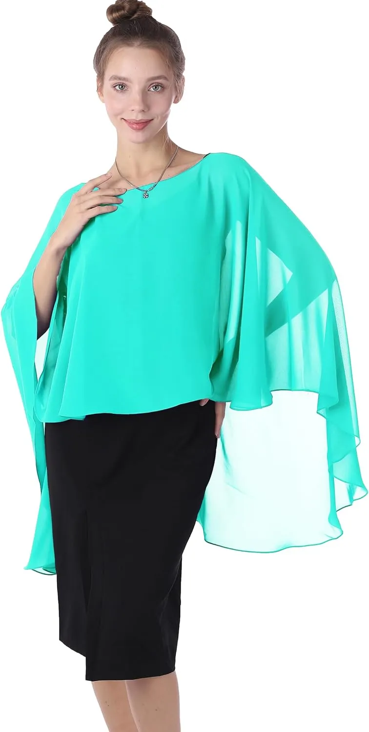 Baoqiya Chiffon Capes Sheer Capelets Long Cape Poncho For Women Plus Size