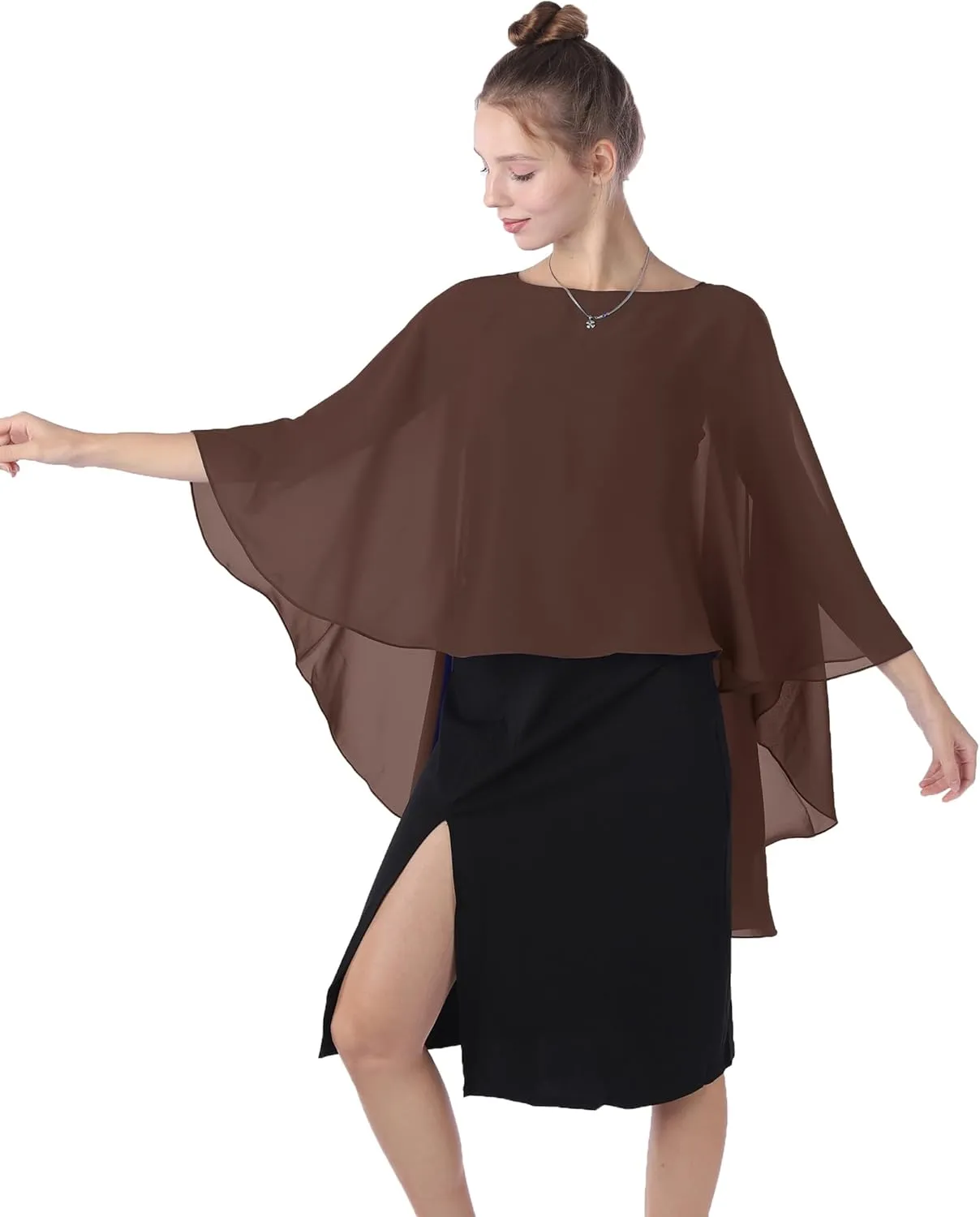Baoqiya Chiffon Capes Sheer Capelets Long Cape Poncho For Women Plus Size