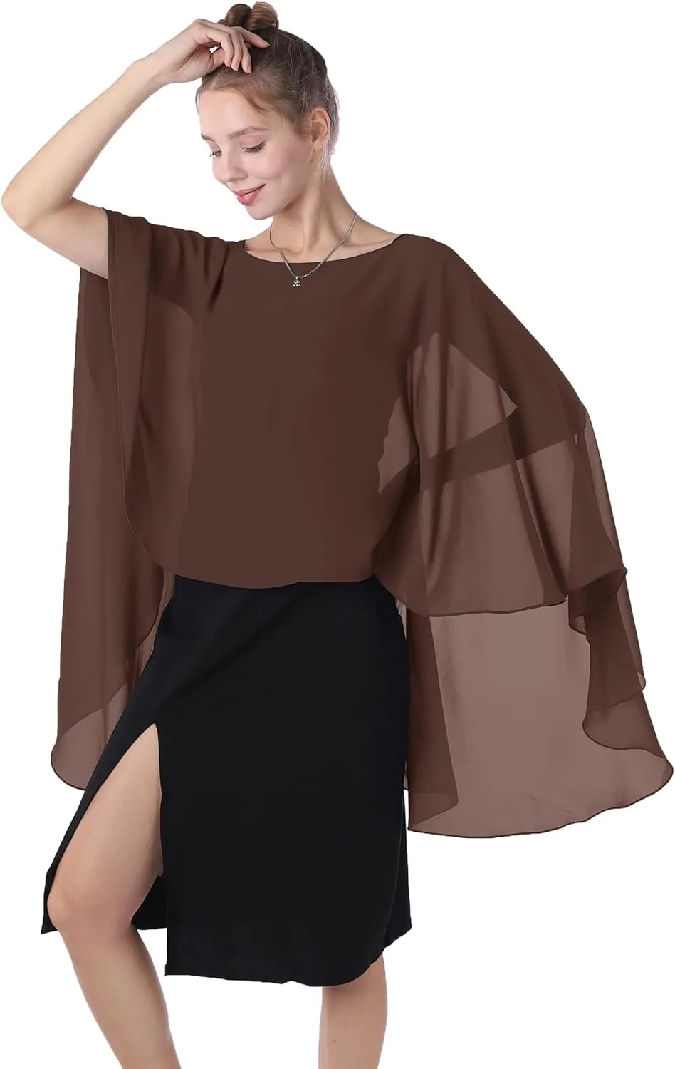 Baoqiya Chiffon Capes Sheer Capelets Long Cape Poncho For Women Plus Size