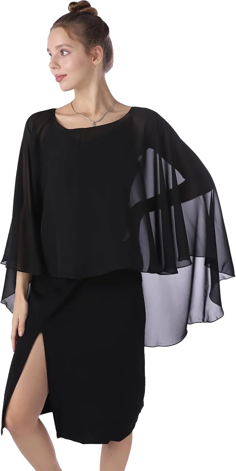 Baoqiya Chiffon Capes Sheer Capelets Long Cape Poncho For Women Plus Size