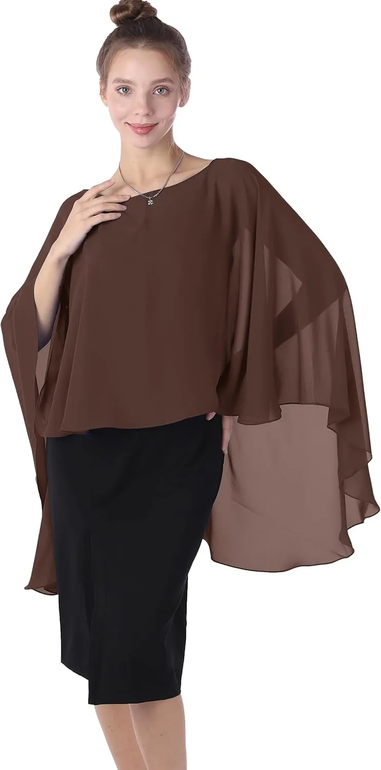 Baoqiya Chiffon Capes Sheer Capelets Long Cape Poncho For Women Plus Size