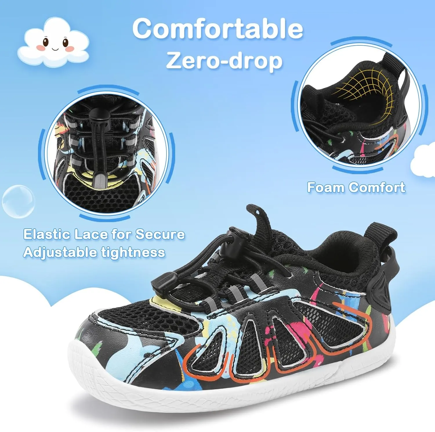 BARERUN Toddler Shoes Boy Girl Sneakers Lightweight Breathable Barefoot Running/Walking Shoes Toddler Tennis Shoes with Adjustable Tightness