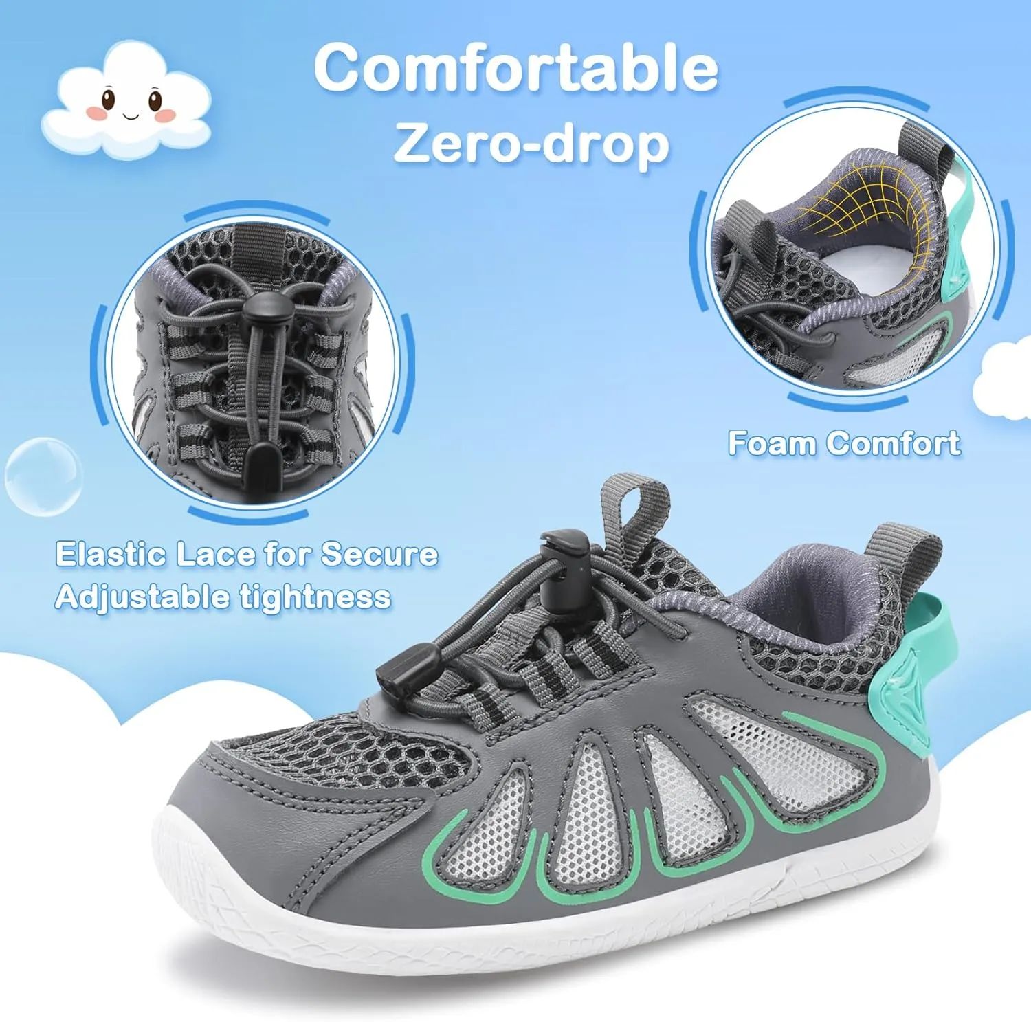 BARERUN Toddler Shoes Boy Girl Sneakers Lightweight Breathable Barefoot Running/Walking Shoes Toddler Tennis Shoes with Adjustable Tightness