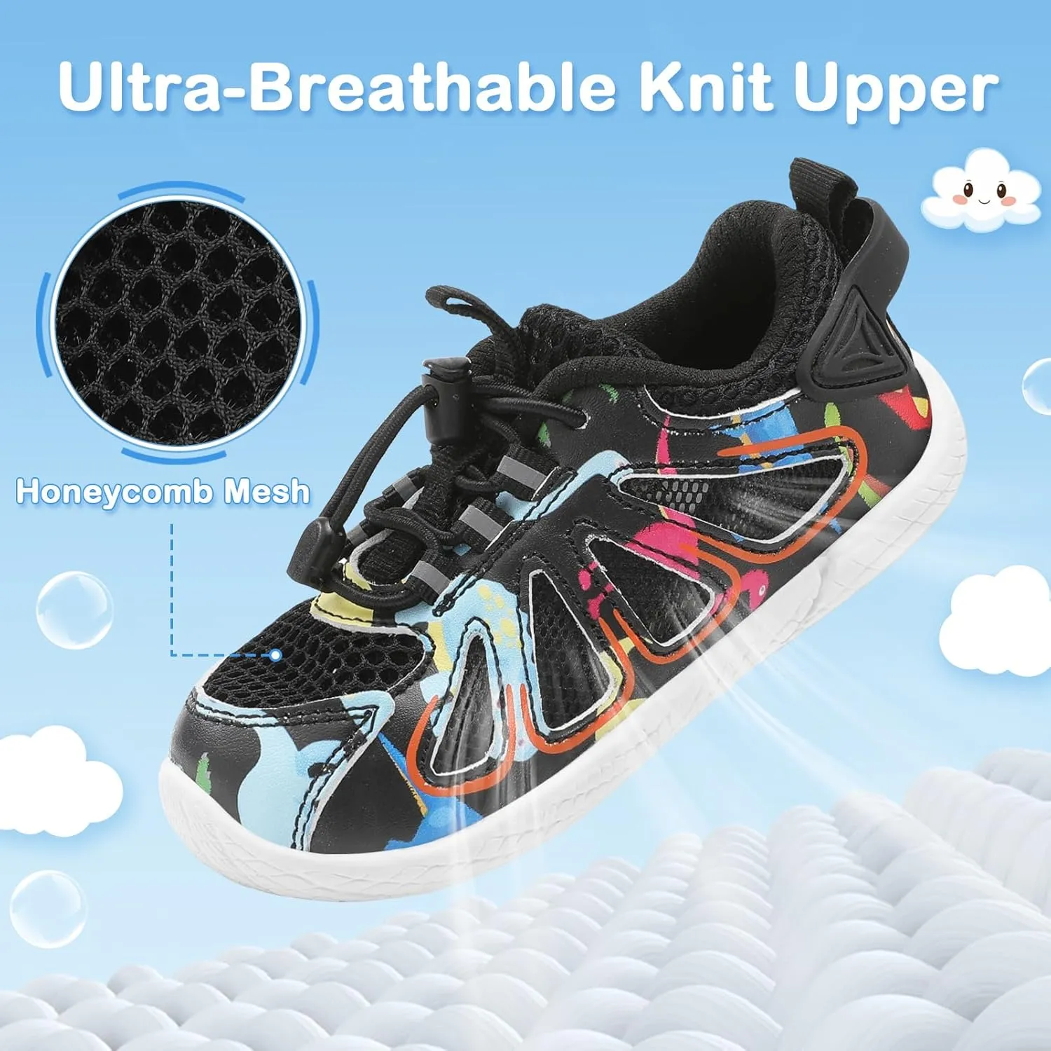 BARERUN Toddler Shoes Boy Girl Sneakers Lightweight Breathable Barefoot Running/Walking Shoes Toddler Tennis Shoes with Adjustable Tightness