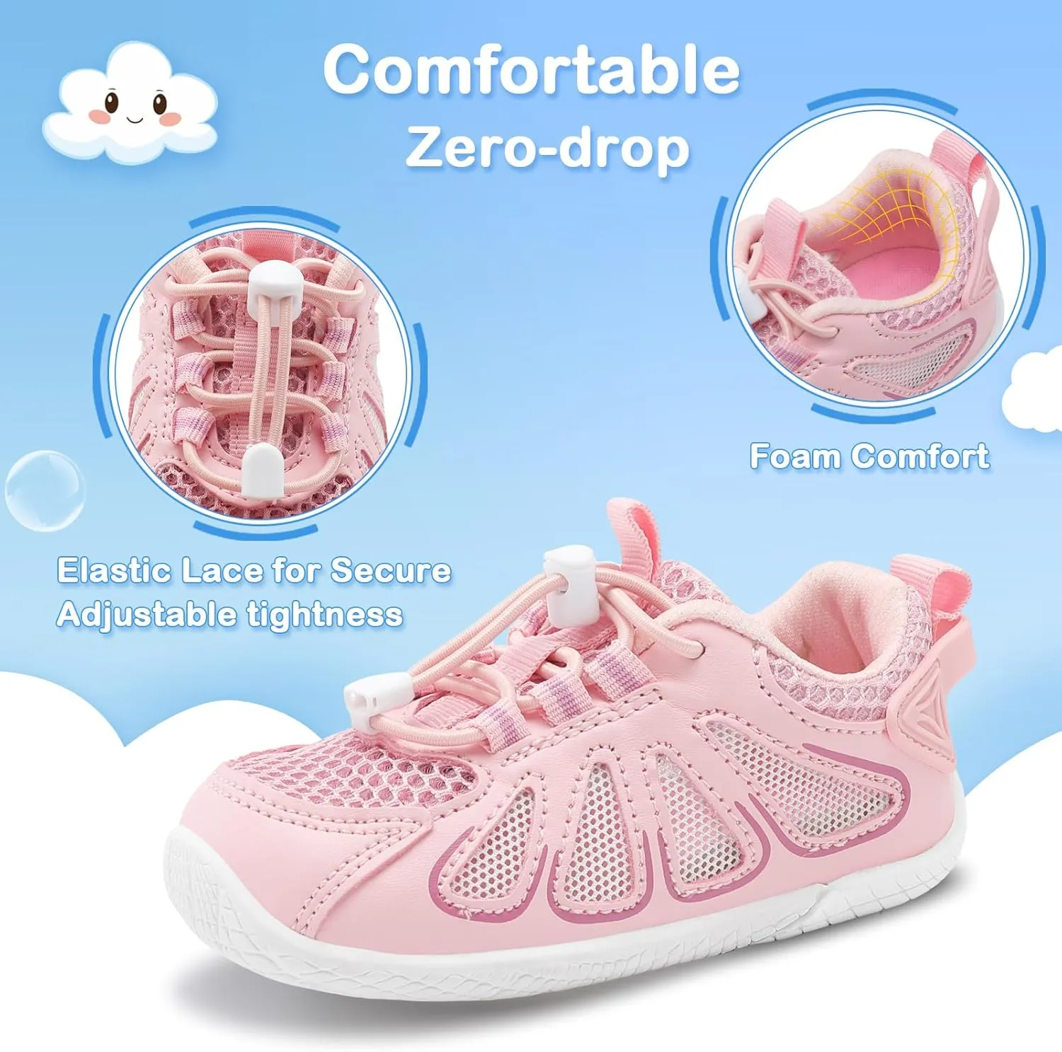 BARERUN Toddler Shoes Boy Girl Sneakers Lightweight Breathable Barefoot Running/Walking Shoes Toddler Tennis Shoes with Adjustable Tightness