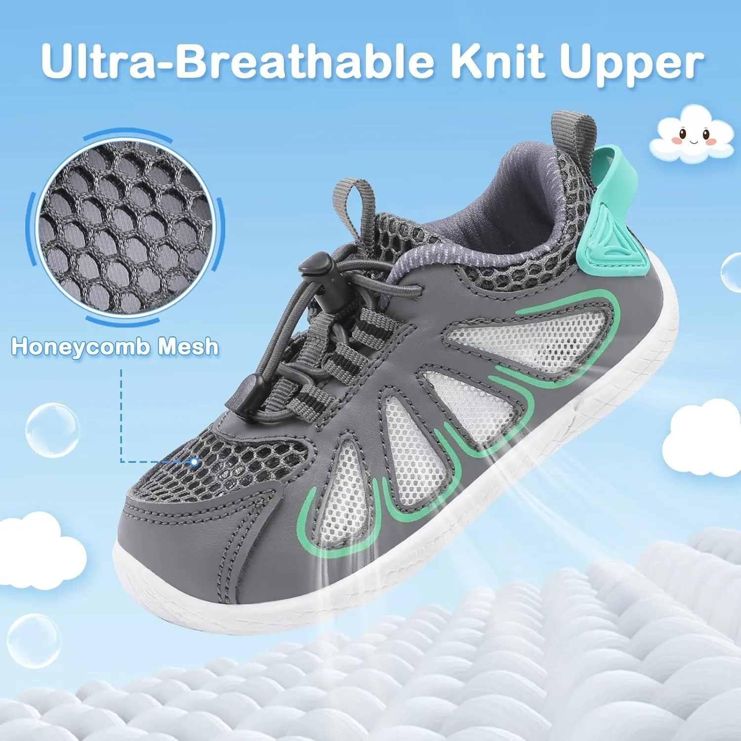 BARERUN Toddler Shoes Boy Girl Sneakers Lightweight Breathable Barefoot Running/Walking Shoes Toddler Tennis Shoes with Adjustable Tightness