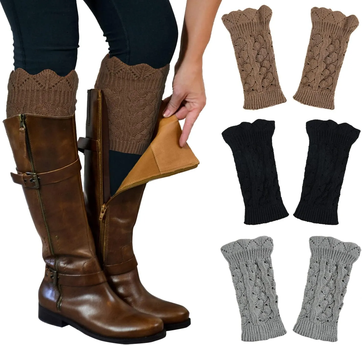 Benefeet Sox 3 Pairs Womens Girls Boot Cuffs Cable Knit Crochet Leg Warmers Socks Winter Warm Short Boot Toppers Socks