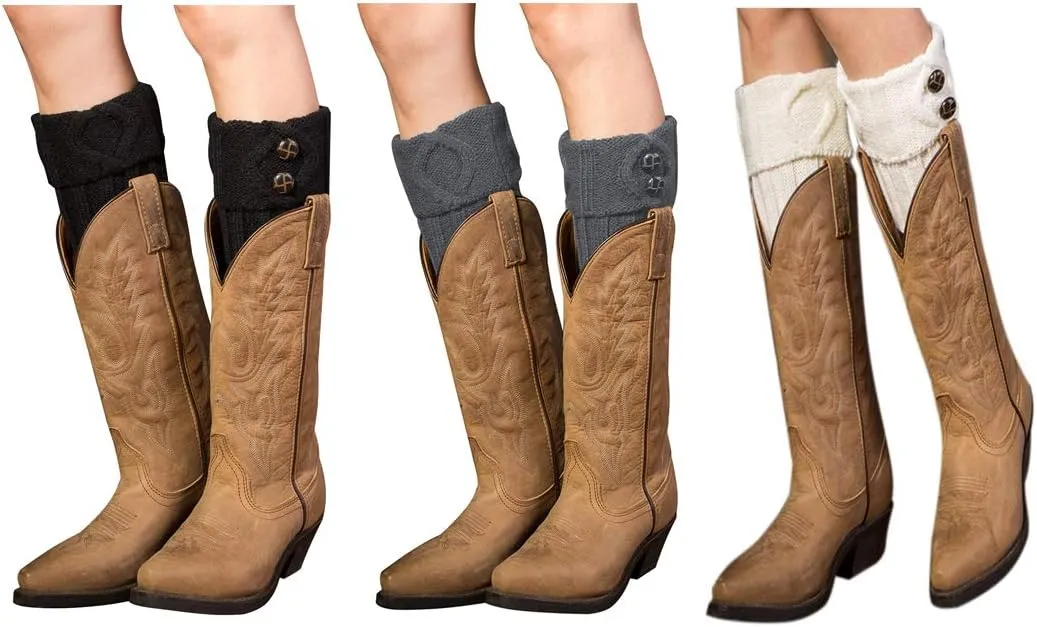 Bestjybt 3 Pairs Womens Short Boots Socks Crochet Knitted Boot Cuffs Leg Warmers Socks