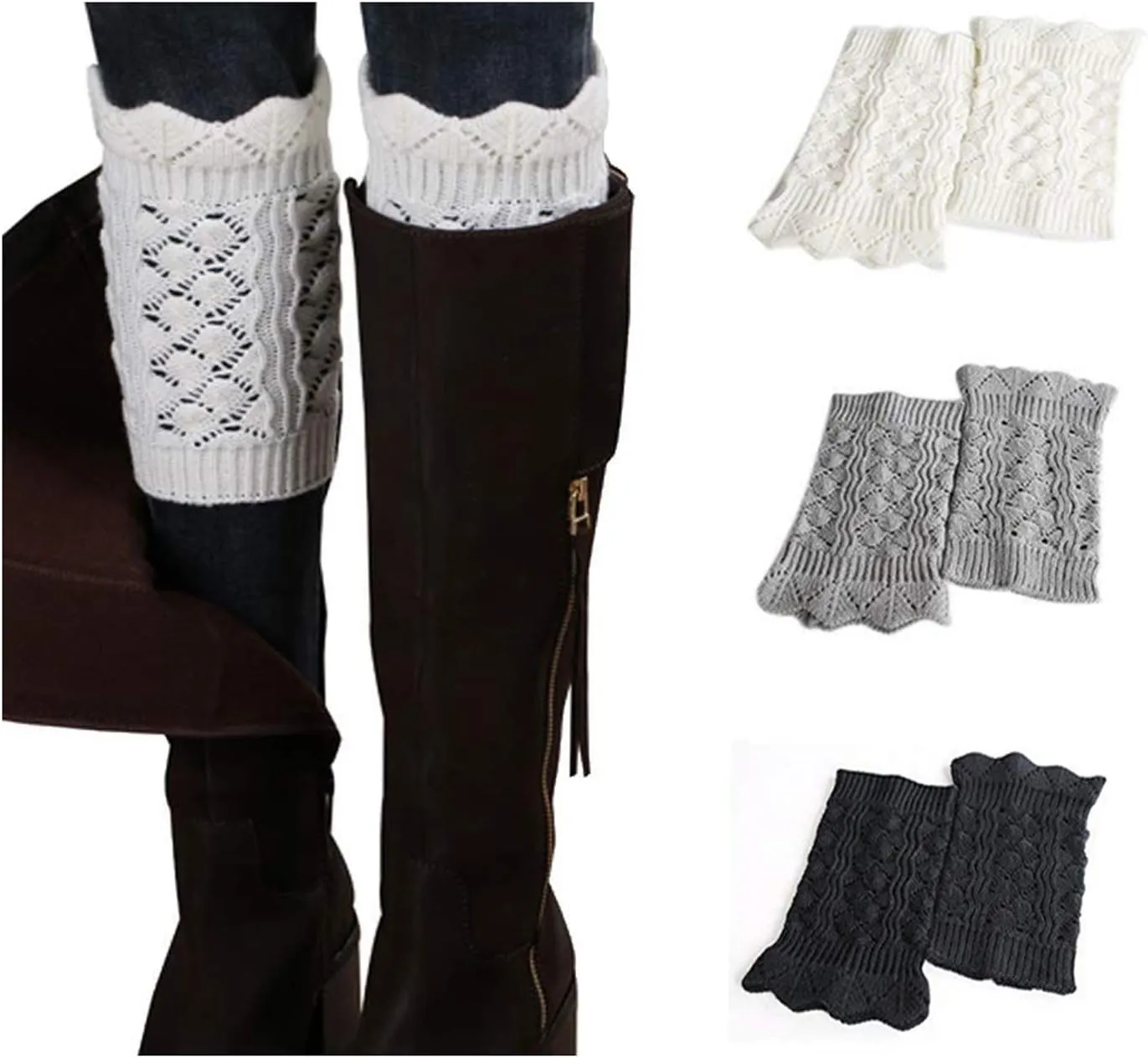 Bestjybt 3 Pairs Womens Short Boots Socks Crochet Knitted Boot Cuffs Leg Warmers Socks