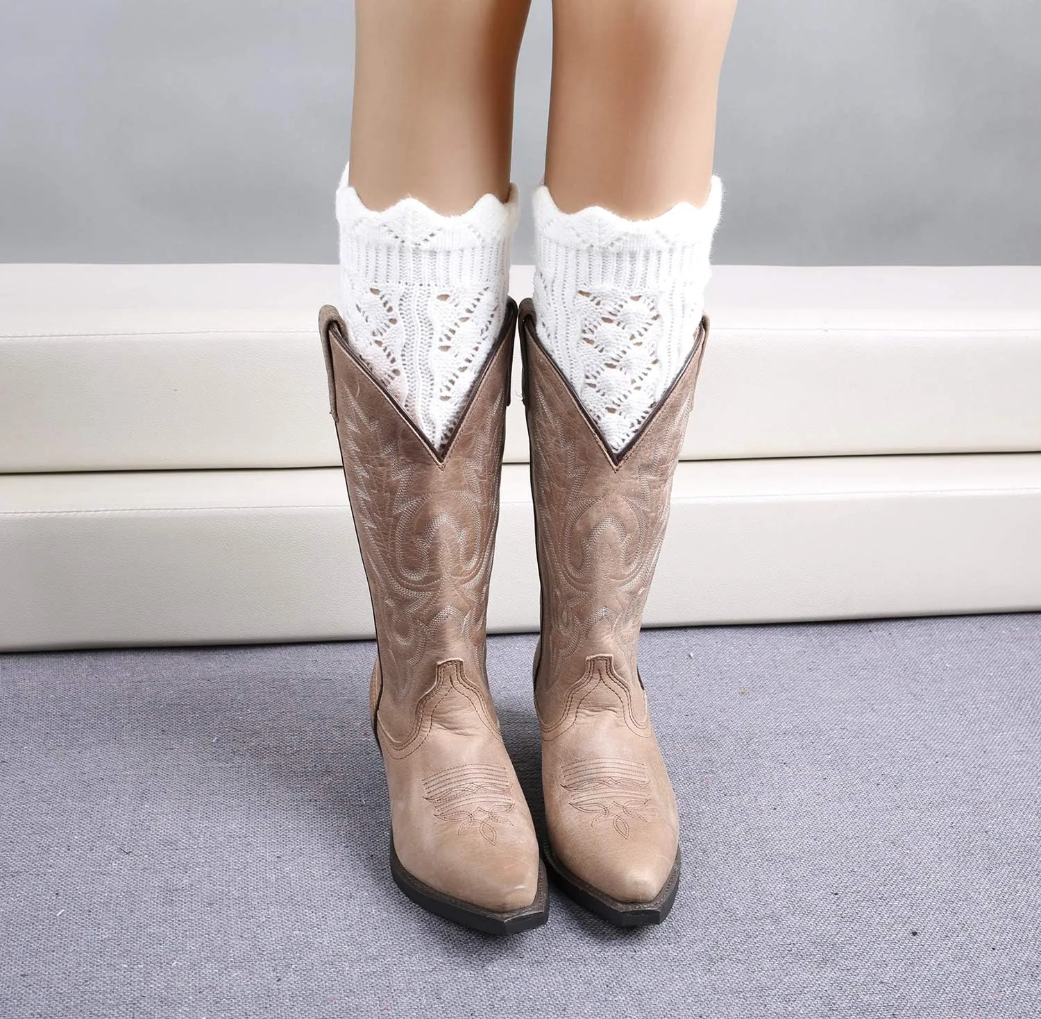 Bestjybt 3 Pairs Womens Short Boots Socks Crochet Knitted Boot Cuffs Leg Warmers Socks