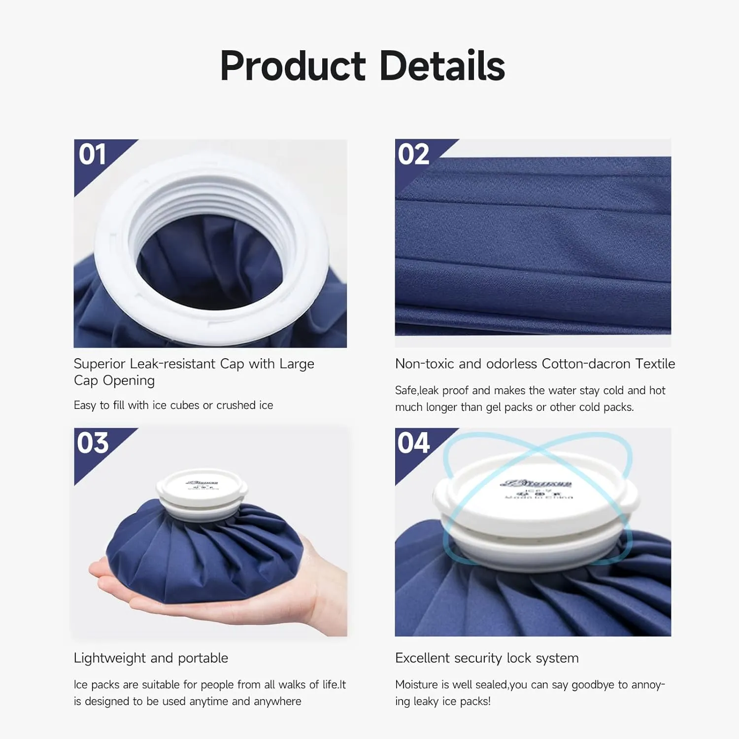BICAREE Ice Cold Pack Reusable Ice Bags Hot Water Bag for Hot & Cold Therapy and Pain Relief with Cover, No-Leak Elastic Breathable Ice Bag, Size 6"