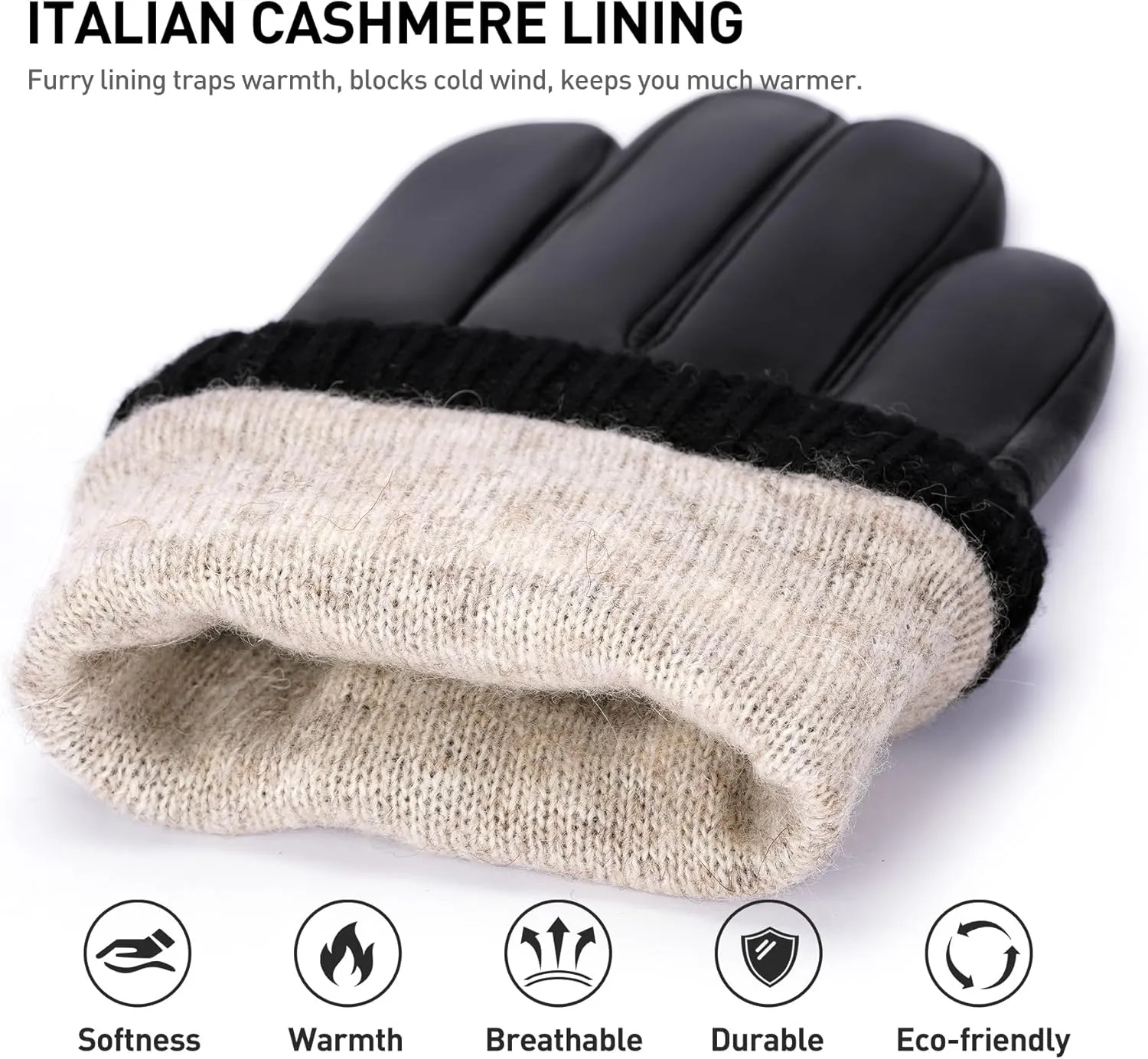 BISON DENIM Sheepskin Leather Gloves for Men, Winter Warm Touchscreen Gloves with Cashmere Lining, Driving Motorcycle Gloves