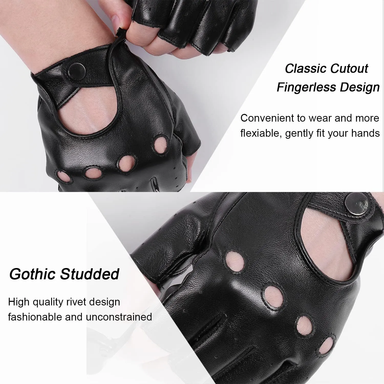 Black Fingerless Gloves PU Faux Leather Goth Cosplay Costume Punk Halloween Performance for Women