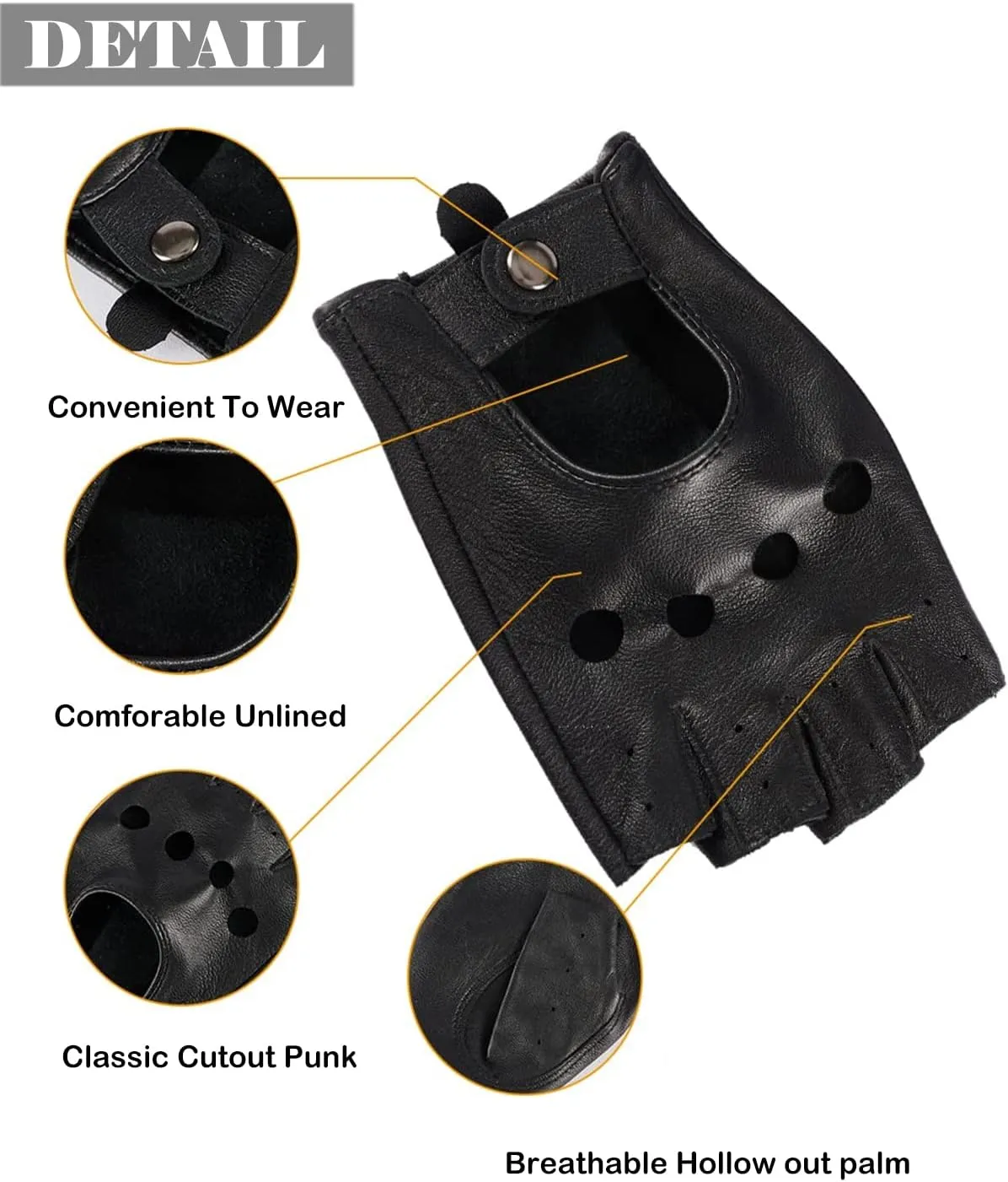 Black Fingerless Gloves PU Faux Leather Goth Cosplay Costume Punk Halloween Performance for Women