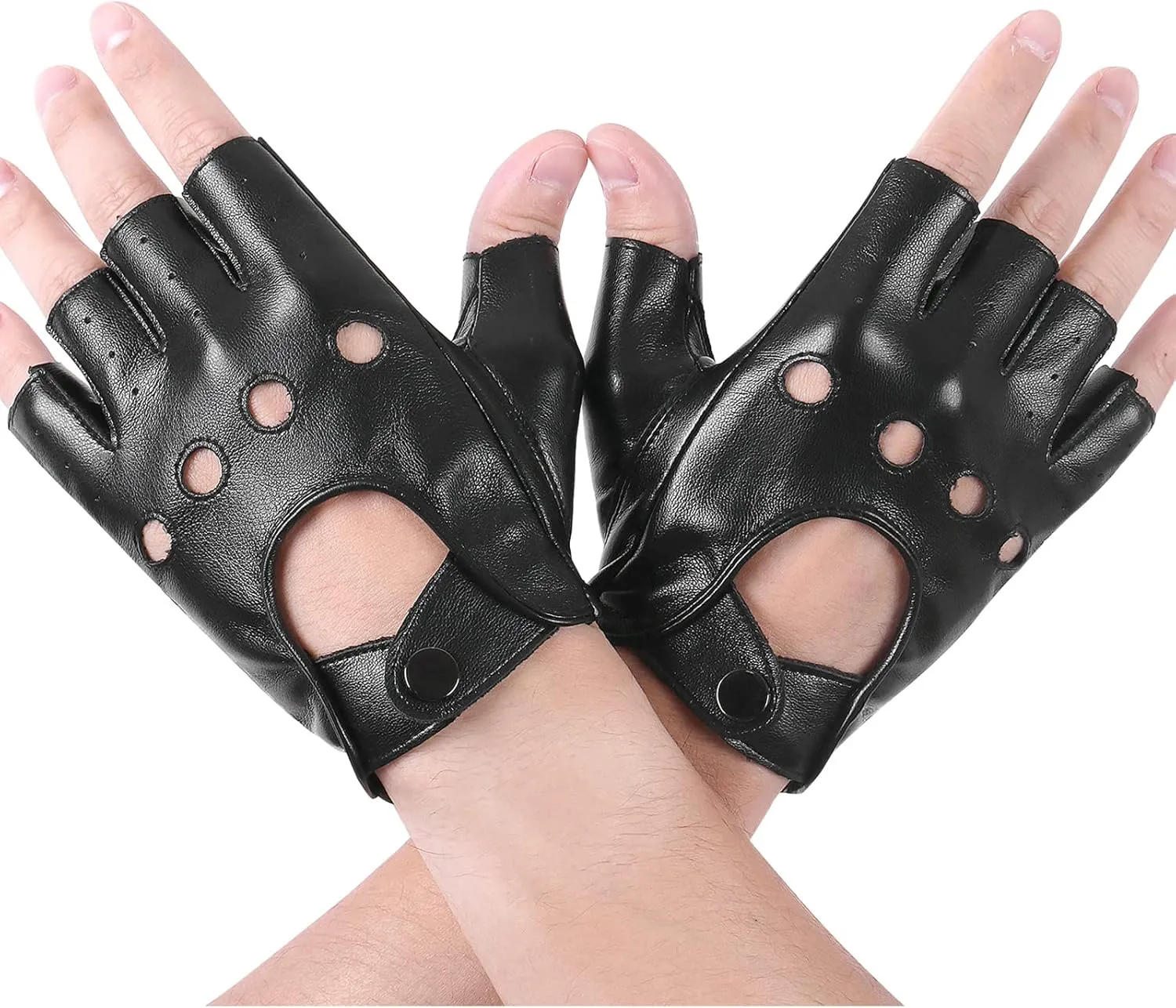 Black Fingerless Gloves PU Faux Leather Goth Cosplay Costume Punk Halloween Performance for Women