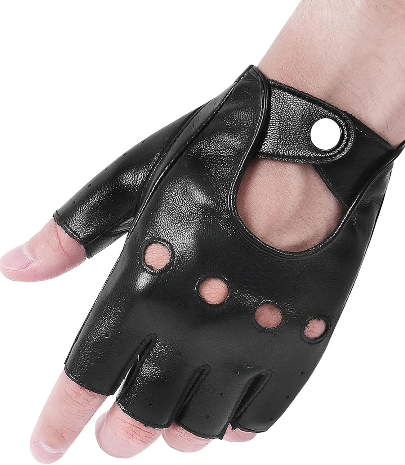 Black Fingerless Gloves PU Faux Leather Goth Cosplay Costume Punk Halloween Performance for Women