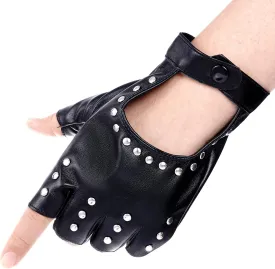 Black PU Faux Leather Gloves for Men Half Finger Gloves for Outdoor Sports Driving Cosplay Halloween Party