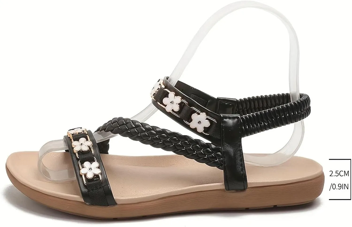 Bohemian Flat Sandals for Women with Arch Support Comfort Summer Walking Sandals with Elastic Ankle Strap Memory Foam Vacation Sandal for Women Party Dating Daily Work Non Slip&Lightweight