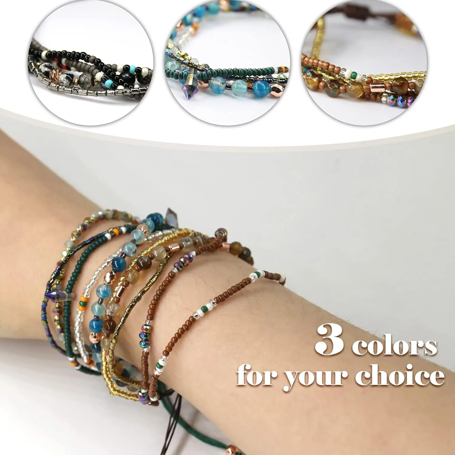 Boho Bracelets Anklets for Women Beaded - Adjustable Bohemian Anklets for Woman Handmade Beaded,2Pcs Braided Beach Bracelet Anklets