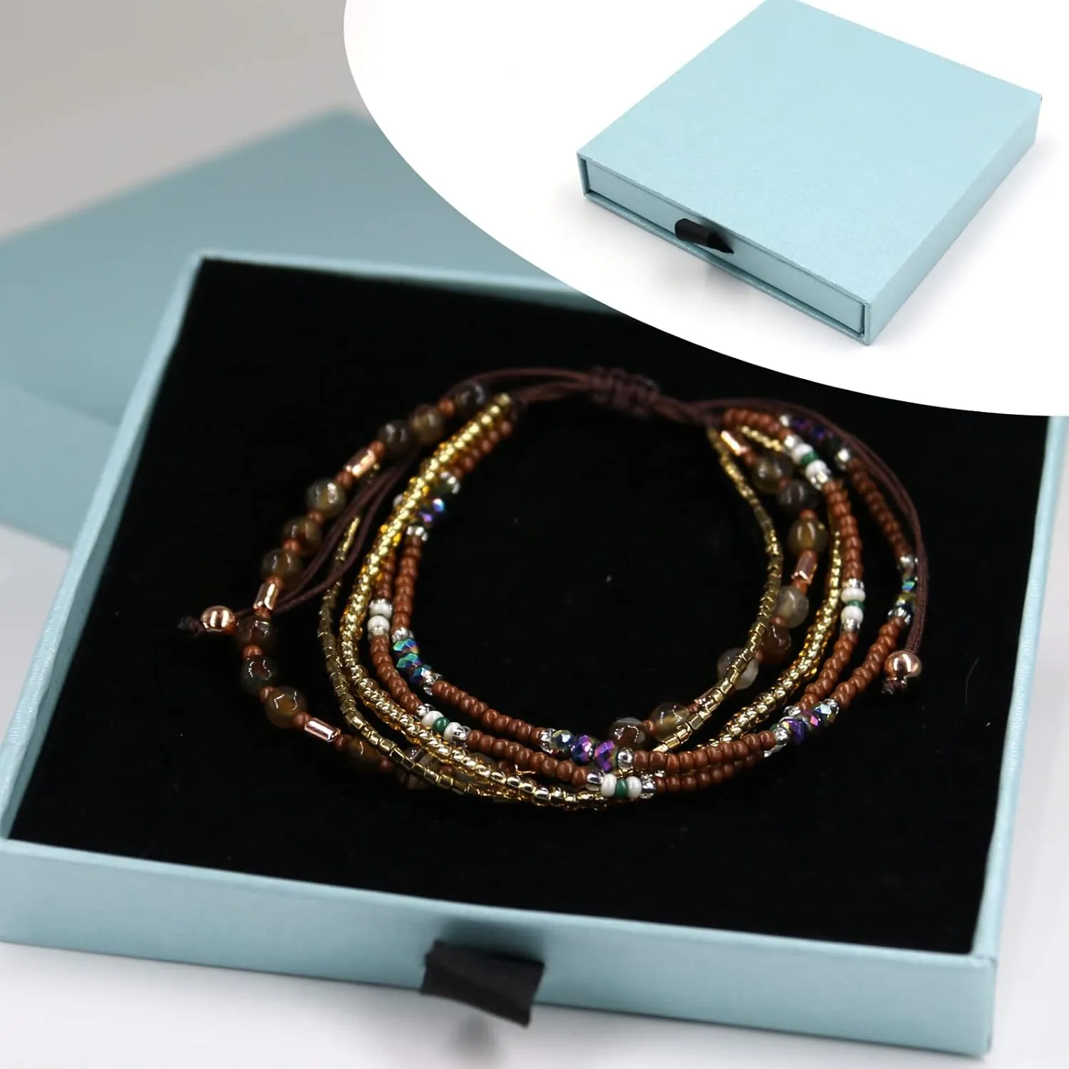 Boho Bracelets Anklets for Women Beaded - Adjustable Bohemian Anklets for Woman Handmade Beaded,2Pcs Braided Beach Bracelet Anklets