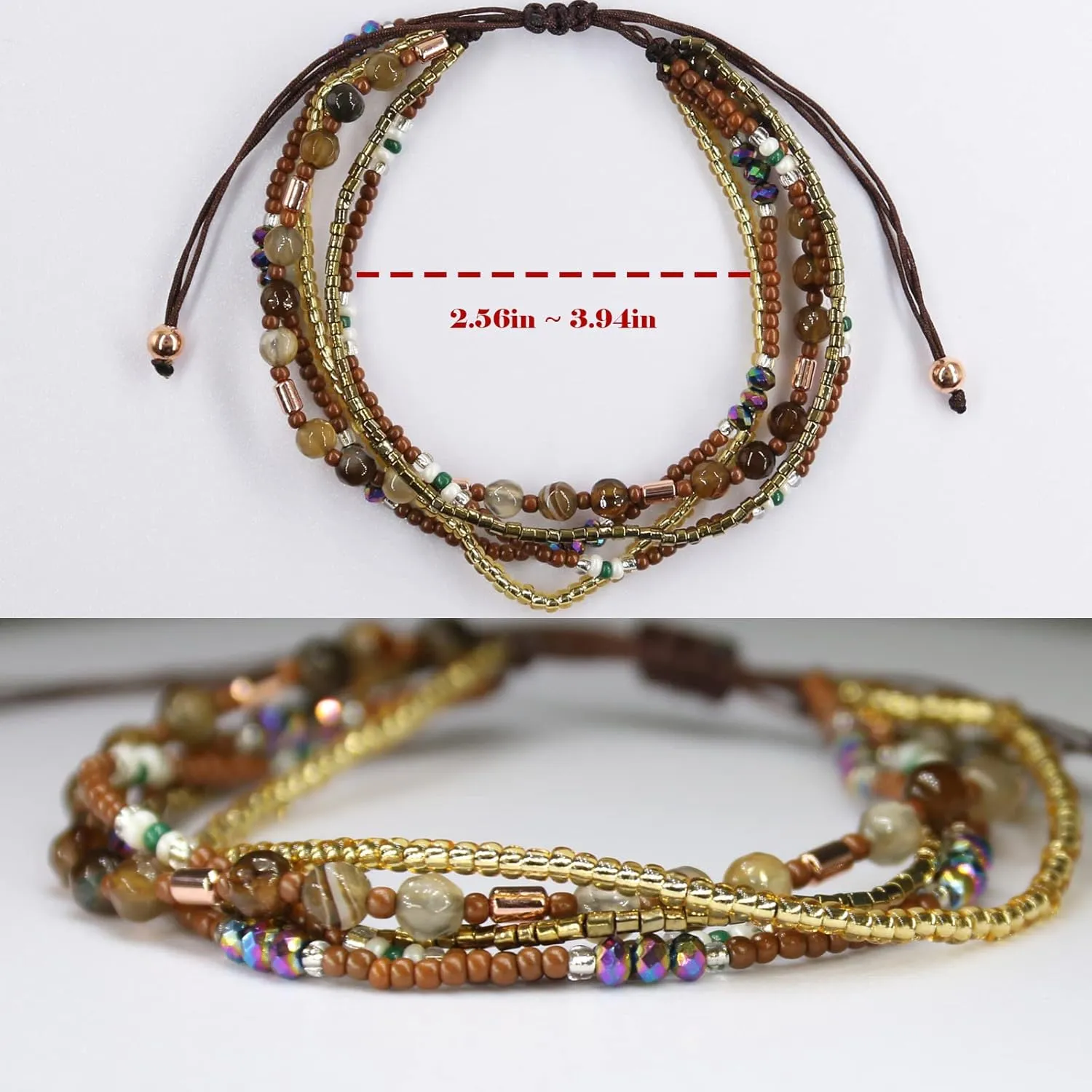 Boho Bracelets Anklets for Women Beaded - Adjustable Bohemian Anklets for Woman Handmade Beaded,2Pcs Braided Beach Bracelet Anklets
