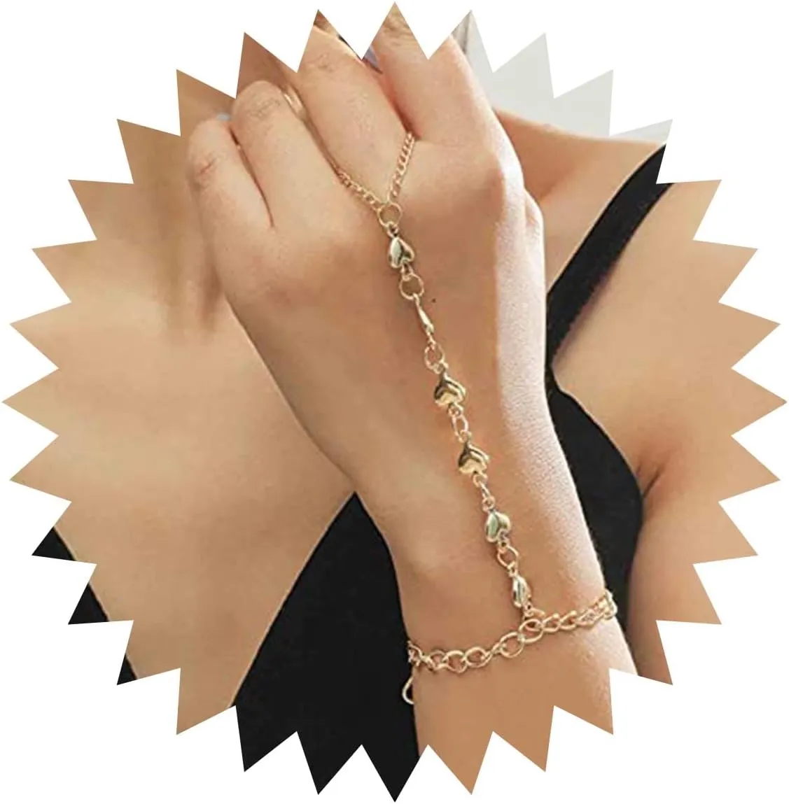 Boho Heart Finger Ring Bracelet Gold Slave Bracelet Finger Chain Bracelet Minimal Ring Bracelet Everyday Hand Chain Bracelet Jewelry for Women Gifts