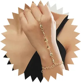 Boho Heart Finger Ring Bracelet Gold Slave Bracelet Finger Chain Bracelet Minimal Ring Bracelet Everyday Hand Chain Bracelet Jewelry for Women Gifts