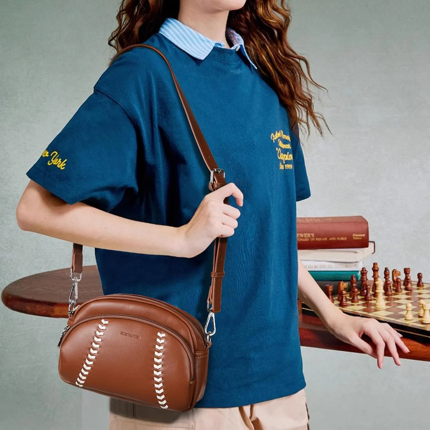 BOSTANTEN Baseball Crossbody Purses for Sport Mom Small Shoulder Bag Vegan Leather Women Handbags for Events