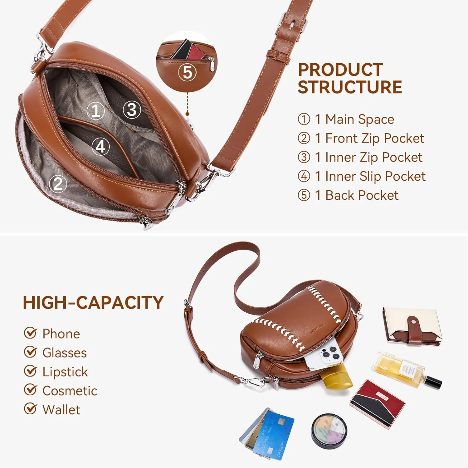BOSTANTEN Baseball Crossbody Purses for Sport Mom Small Shoulder Bag Vegan Leather Women Handbags for Events