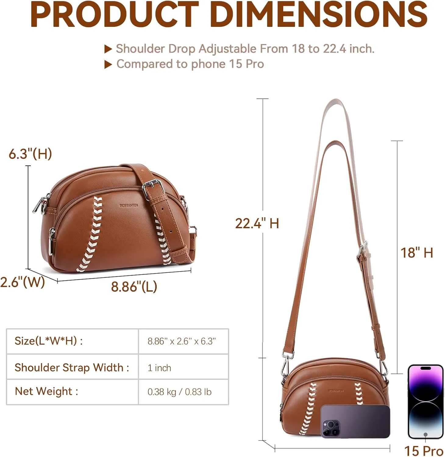 BOSTANTEN Baseball Crossbody Purses for Sport Mom Small Shoulder Bag Vegan Leather Women Handbags for Events