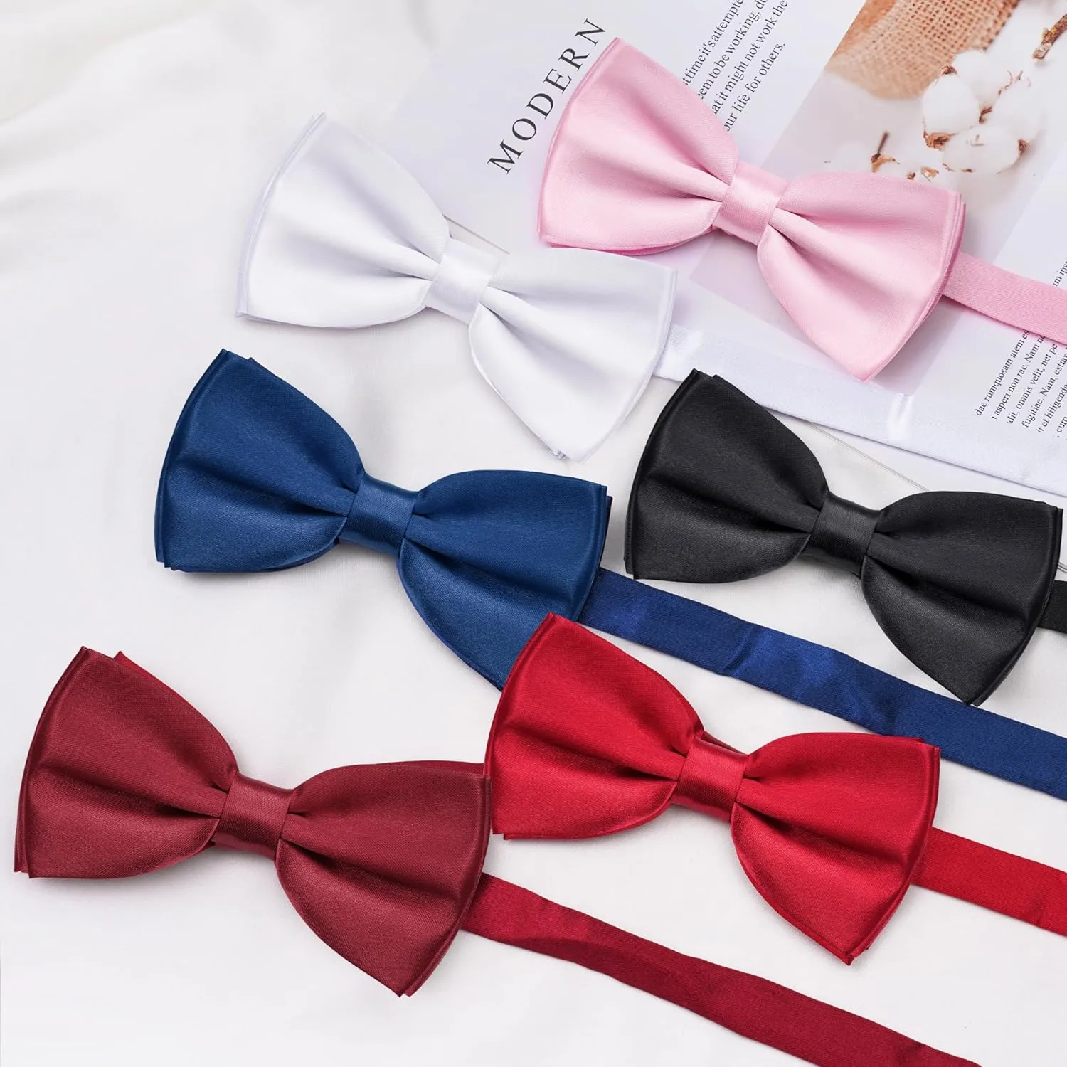 Bow Tie Classic Solid Color Satin Bow Tie Adjustable Neck Bowtie for Men Wedding Party